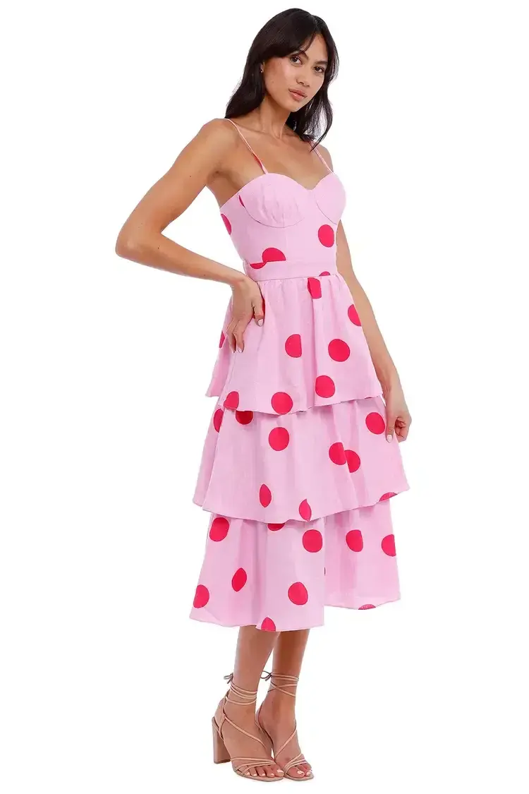 Rebecca Vallance Dalia Midi Dress Pink Polka Dot Print size 14 - Image 2