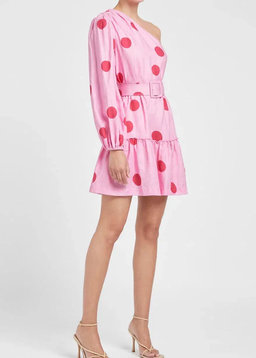 Rebecca Vallance Dalia Mini Dress Pink Polka Dot Print Size 8 - Image 1