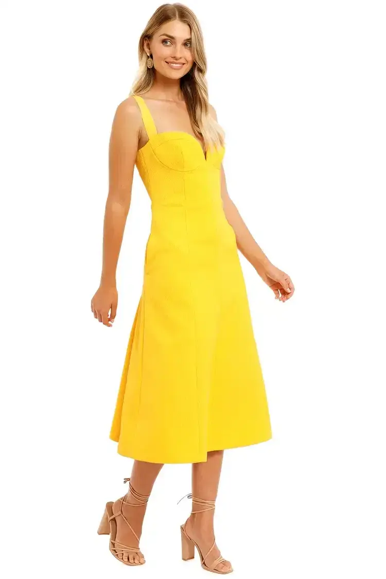 Rebecca Vallance Calla V Wire Midi Dress Yellow Size 10 - Image 2