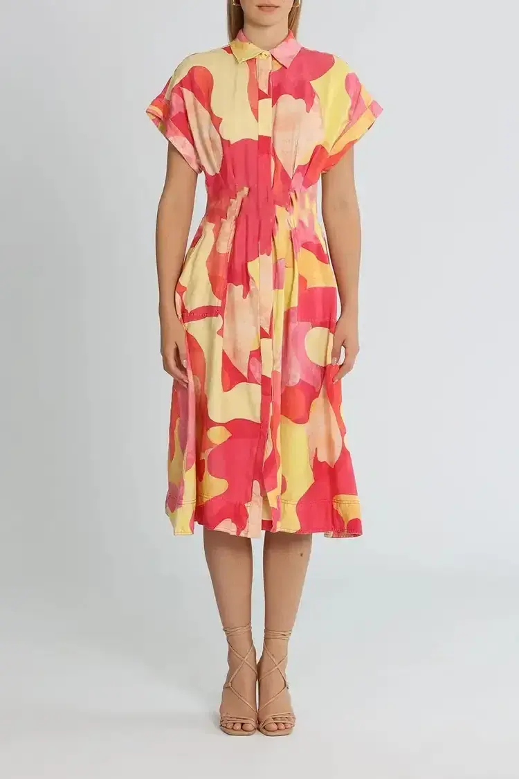 Rebecca Vallance Toretta Midi Dress Multi Print Yellow Size 16 - Image 1