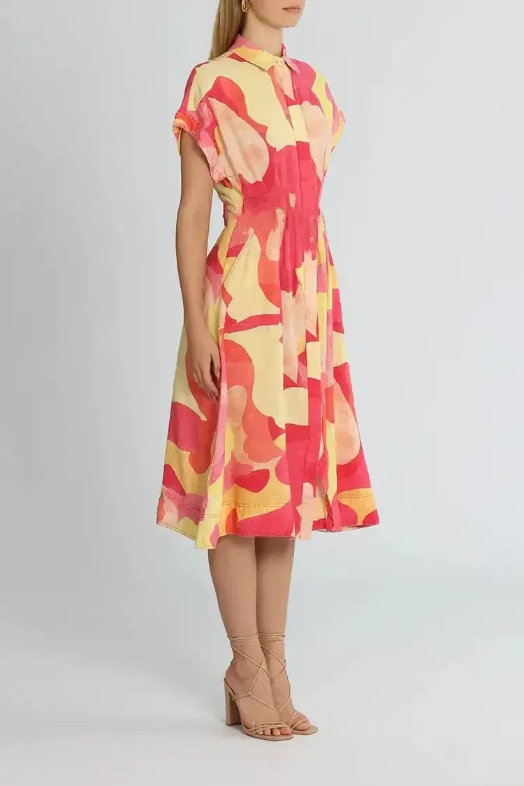 Rebecca Vallance Toretta Midi Dress Multi Print Yellow Size 16 - Image 2