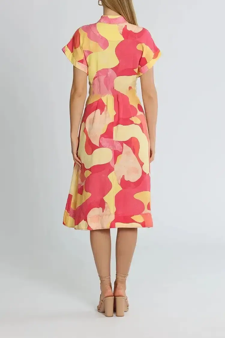 Rebecca Vallance Toretta Midi Dress Multi Print Yellow Size 16 - Image 3