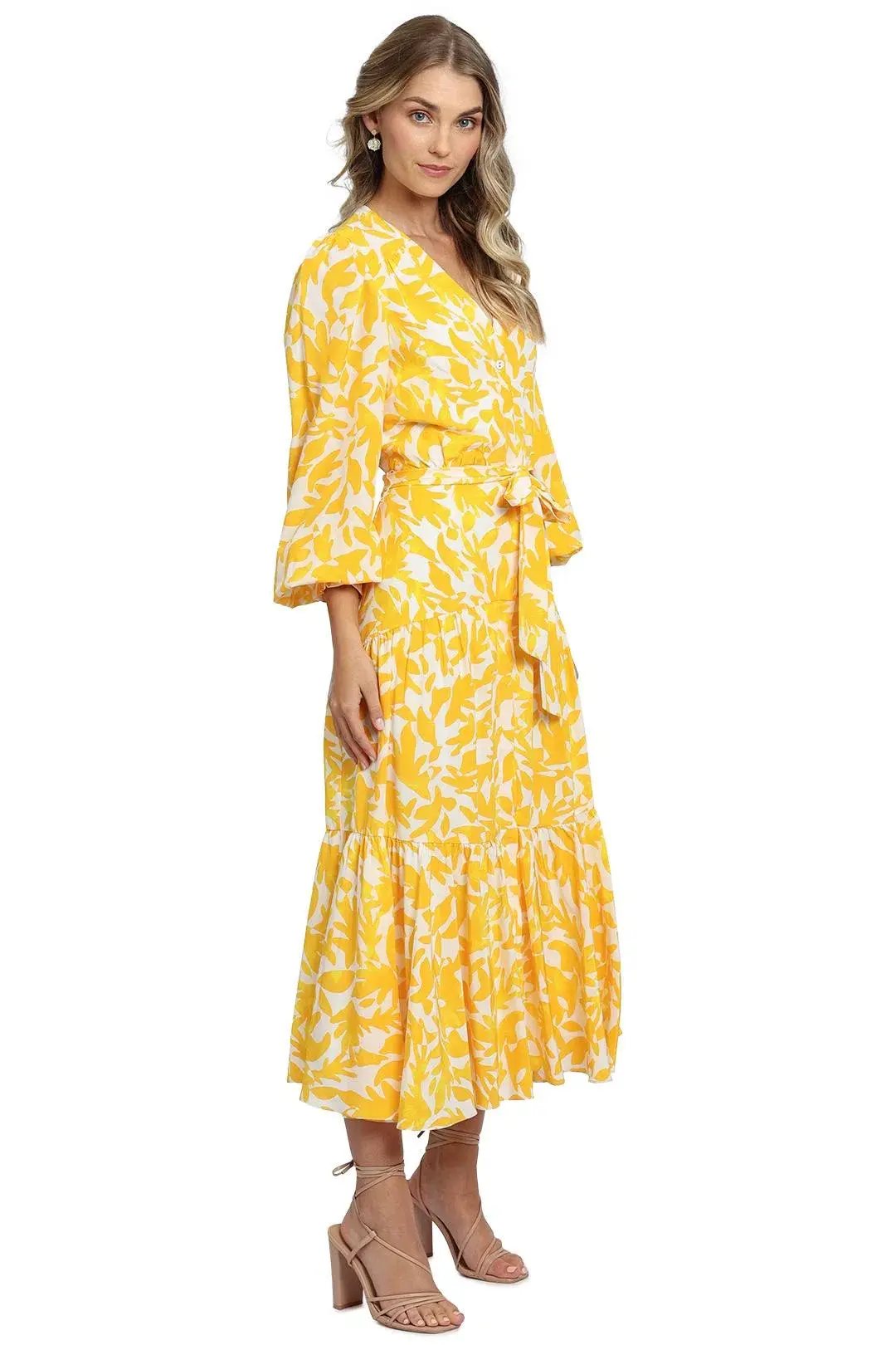 Rebecca Vallance Limoncello Midi Dress Print Yellow Size 6 - Image 1