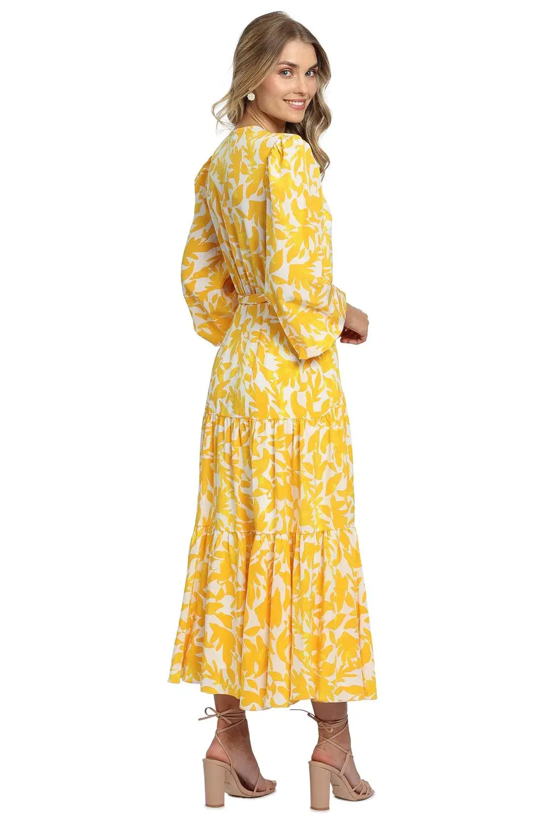 Rebecca Vallance Limoncello Midi Dress Print Yellow Size 6 - Image 4