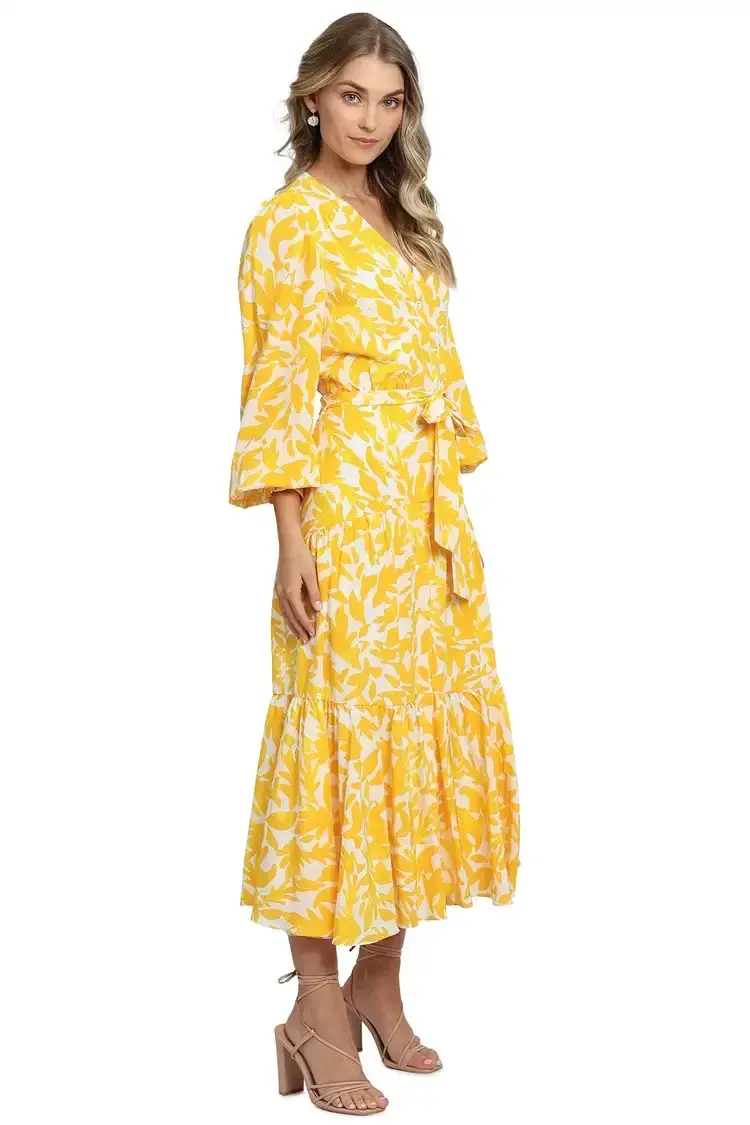 Rebecca Vallance Limoncello Midi Dress Print Yellow Size 6 - Image 3