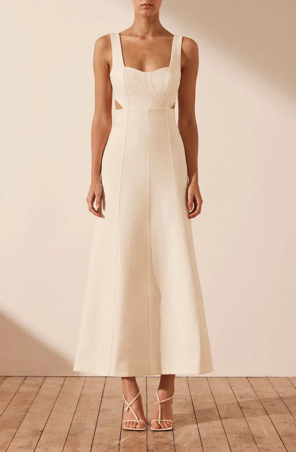 Shona Joy Amura Bustier Midi Dress In Cream Size 6 - Image 1