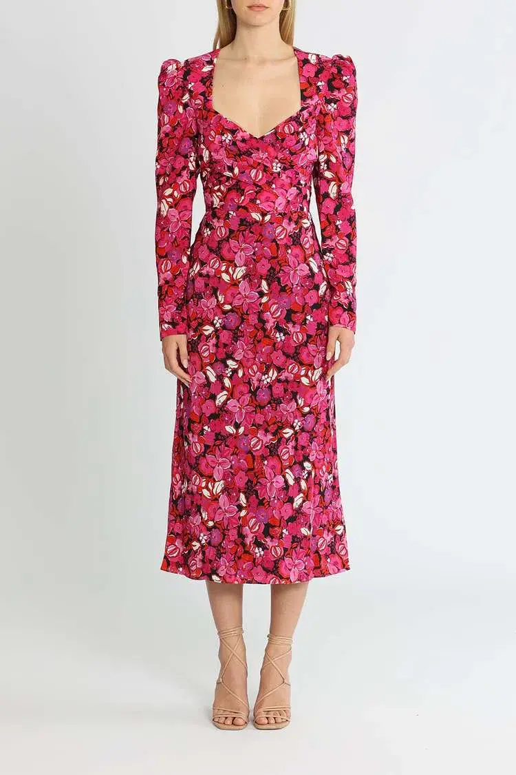Rebecca Vallance Bramble Midi Fuschia Pink Print Size 12 for rent on The Volte - main image