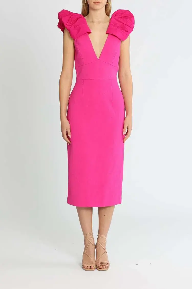 Rebecca Vallance Cupid's Bow Midi Fuschia Pink Size 16 for rent on The Volte - main image