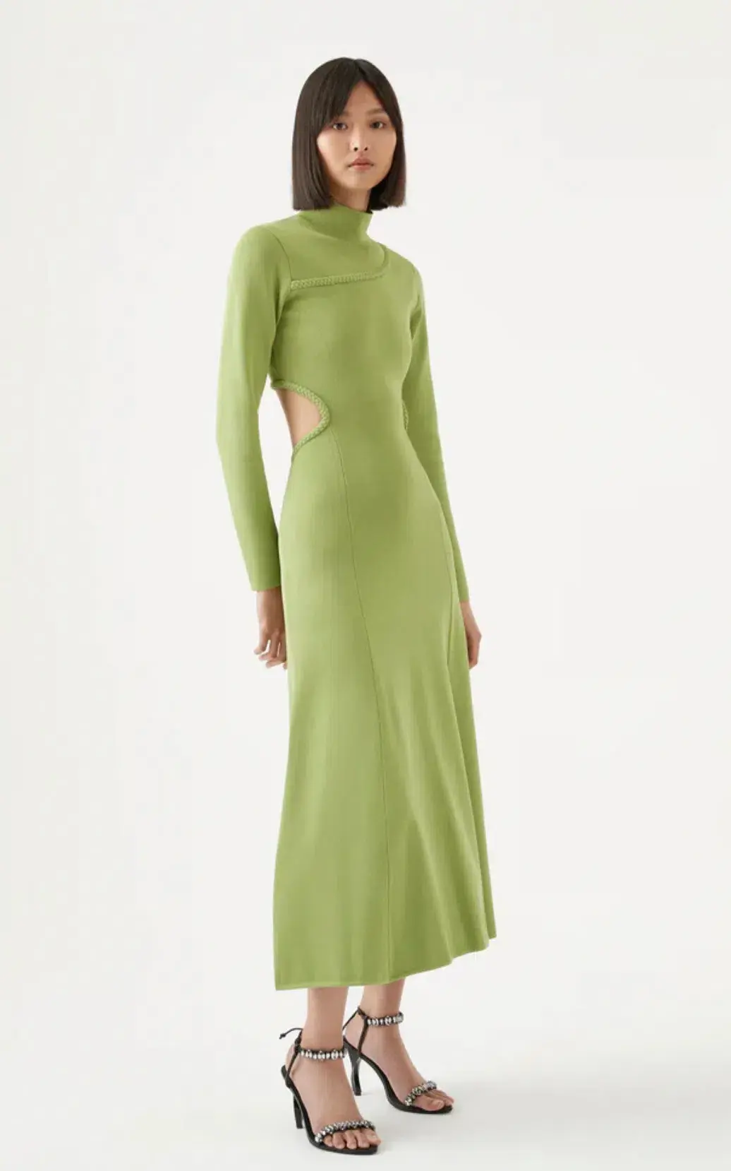 Aje Amelie Braided Cut Out Knit Dress Green Size 6 - Image 2