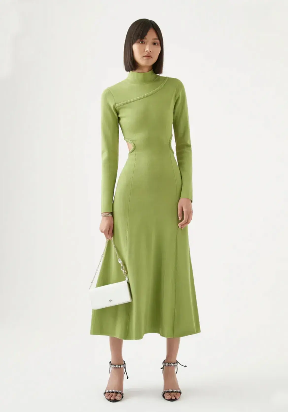 Aje Amelie Braided Cut Out Knit Dress Green Size 6 - Image 1