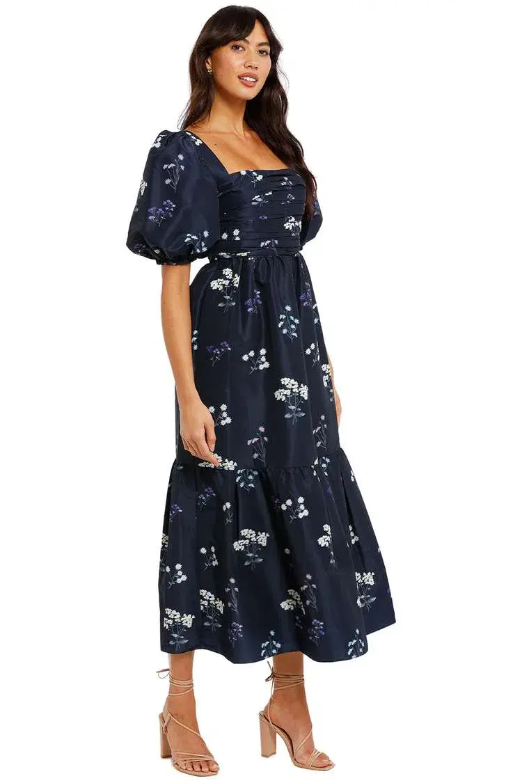 Self Portrait Vintage Floral Midi Dress Navy Floral Size 10 for rent on The Volte - main image
