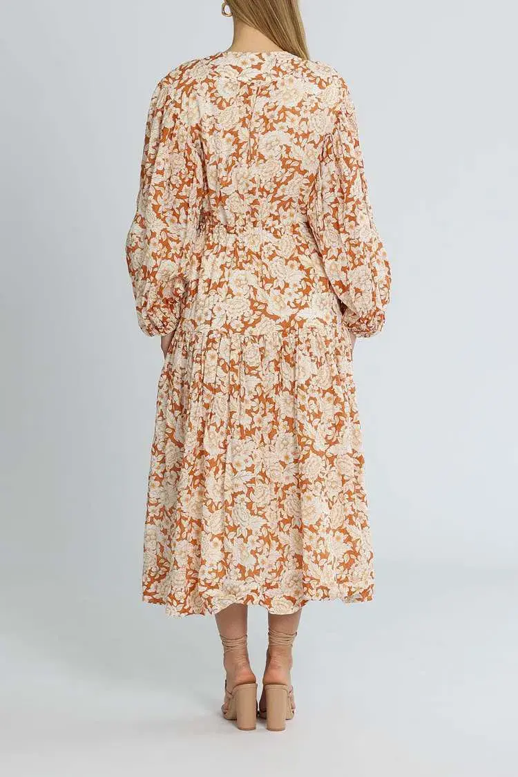 Shona Joy Flor Midi Dress Orange Floral Size 12 for rent on The Volte - main image