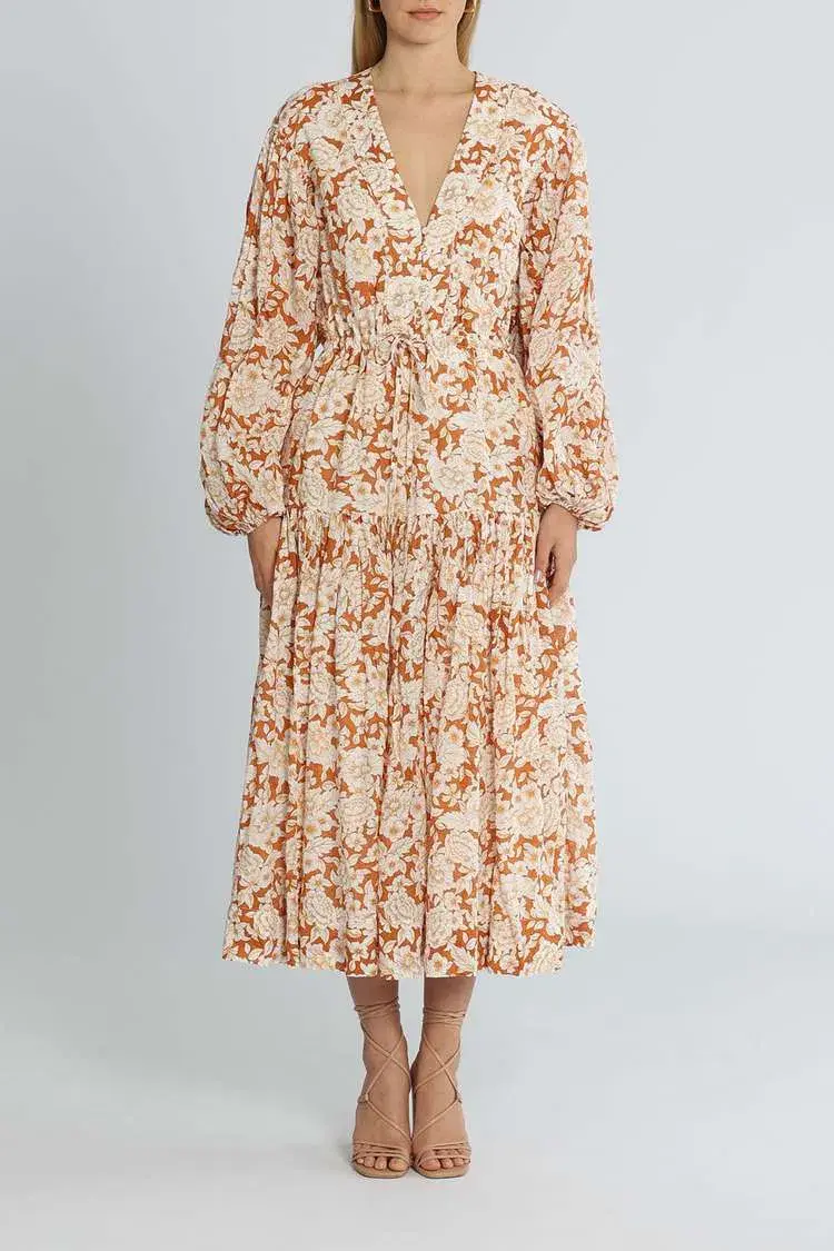 Shona Joy Flor Midi Dress Orange Floral Size 14 - Image 1