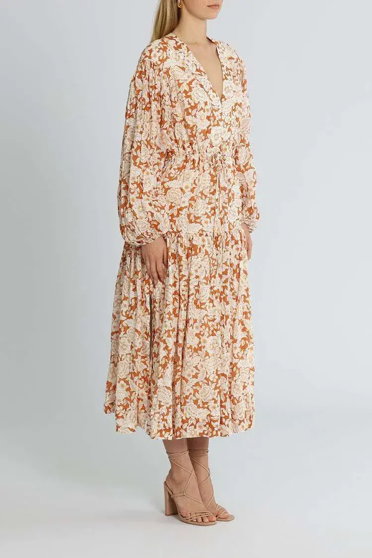 Shona Joy Flor Midi Dress Orange Floral Size 14 - Image 2