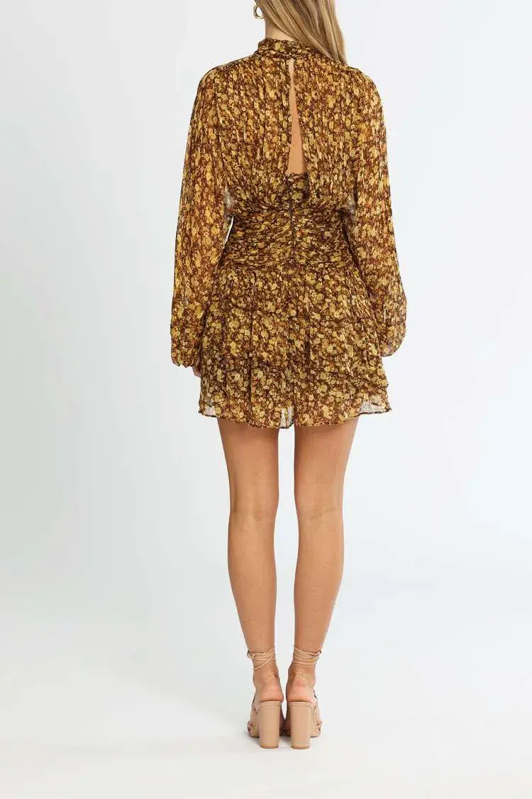Shona Joy Carmela Long Sleeve Ruched Mini Dress Floral Print Size 12 - Image 3