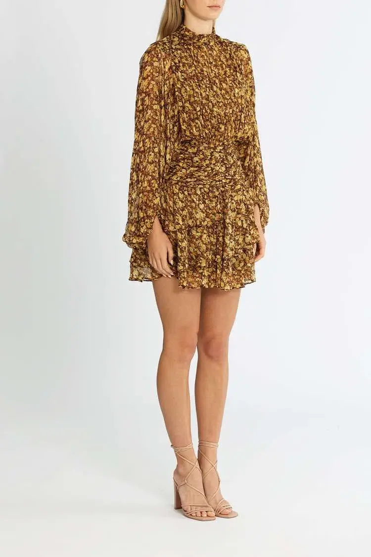 Shona Joy Carmela Long Sleeve Ruched Mini Dress Floral Print Size 12 - Image 2