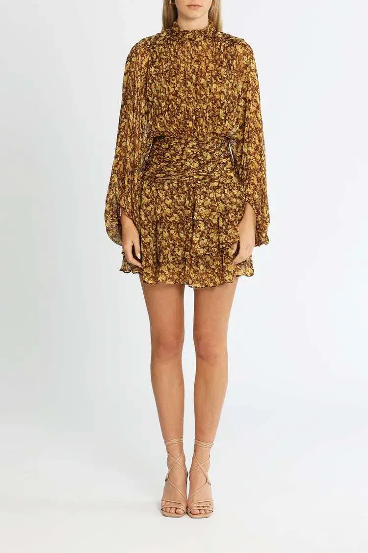 Shona Joy Carmela Long Sleeve Ruched Mini Dress Floral Print Size 12 - Image 1