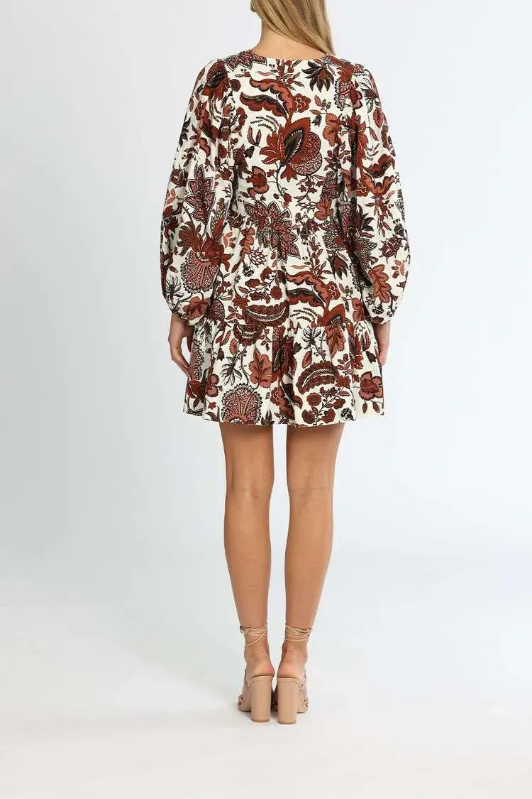 Shona Joy Catalina Plunged Balloon Sleeve Mini Dress Floral Print Size 10 - Image 3