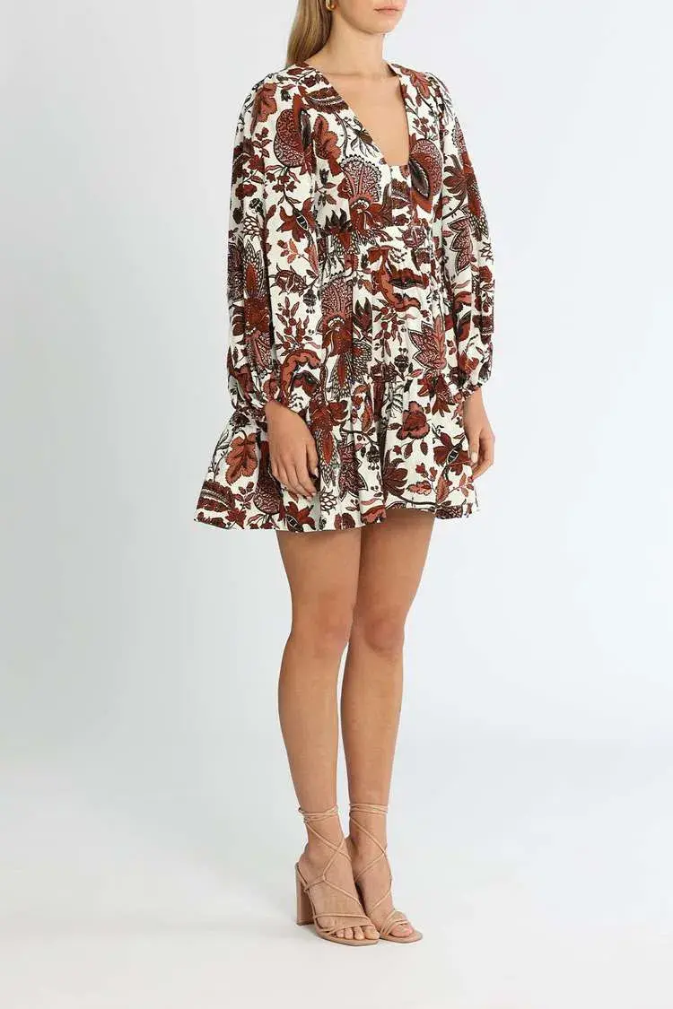 Shona Joy Catalina Plunged Balloon Sleeve Mini Dress Floral Print Size 10 - Image 2