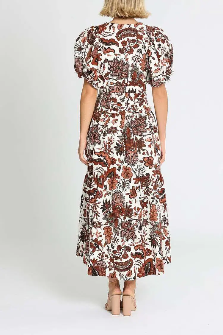 Shona Joy Catalina Plunged Short Sleeve Midi Dress Floral Print Size 8 - Image 3