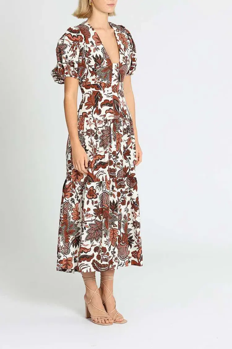 Shona Joy Catalina Plunged Short Sleeve Midi Dress Floral Print Size 8 - Image 2
