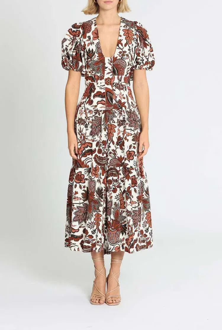 Shona Joy Catalina Plunged Short Sleeve Midi Dress Floral Print Size 8 - Image 1