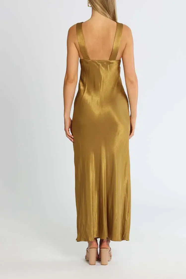 Shona Joy Giorgia Plunged Midi Dress Olive Oil Khaki Size 12 - Image 3