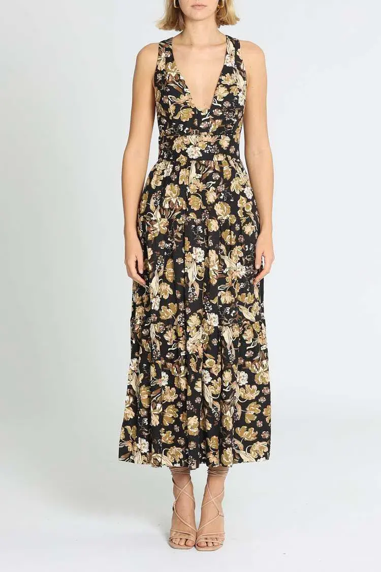 Shona Joy Palermo Plunged Low Back Midi Dress Multi Black Size 6 - Image 1