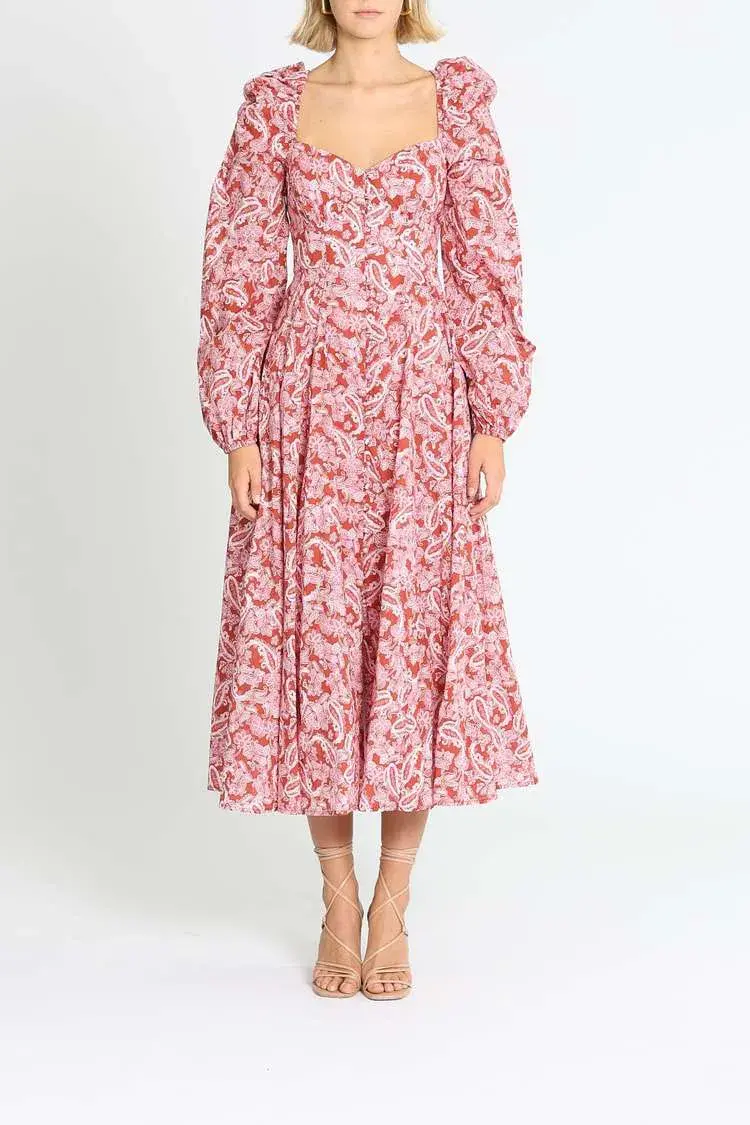 Steele Esme Dress Chestnut Paisley Pink Print Red Size 12 - Image 1