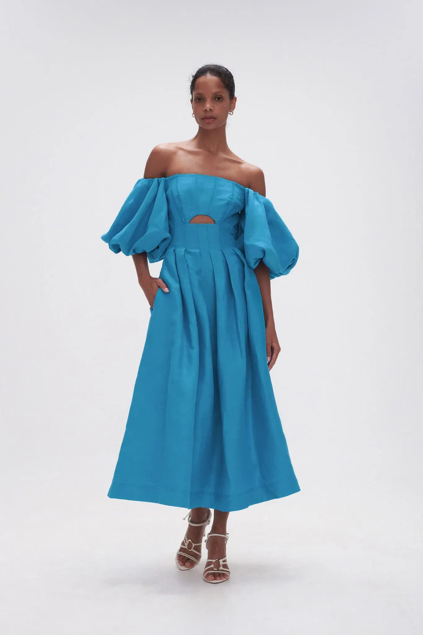 Aje Eugenie Off Shoulder Midi Dress Blue Size 14 - Image 1
