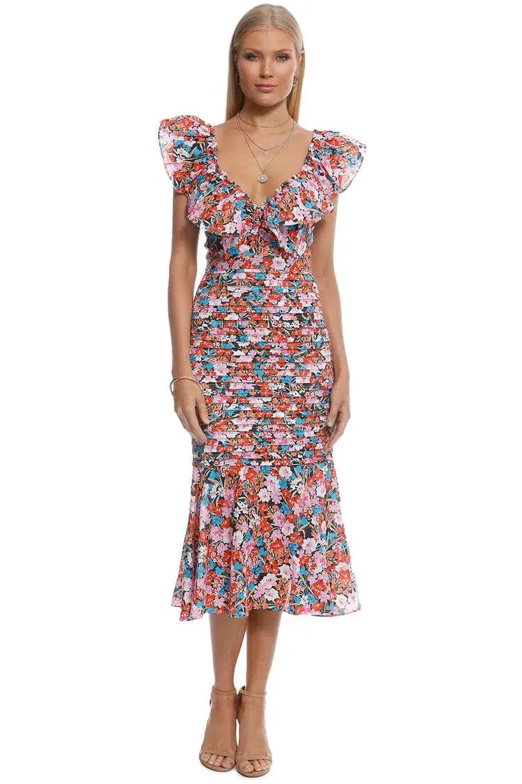 Talulah Cloud Nine Midi Dress Multi Floral Size 10 - Image 1