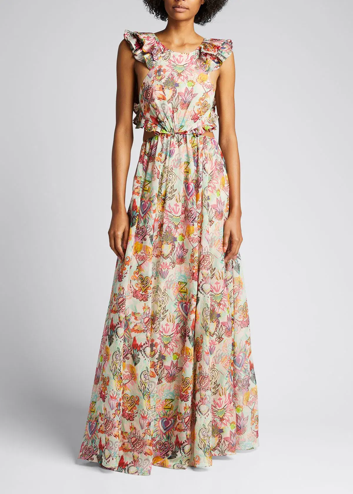 Zimmermann Lovestruck Ruffle Sleeveless Cutout Maxi Dress Print Size 0 - Image 1