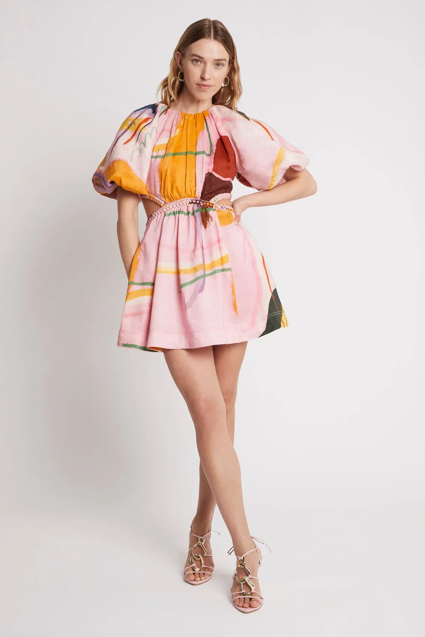 Aje Capucine Puff Sleeve Mini Dress Multi Print Size 4 - Image 1