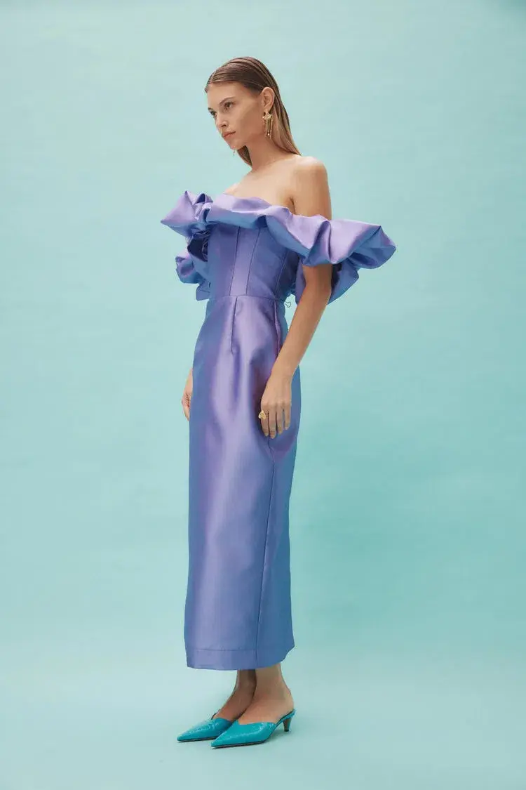 Alemais Suzi Off Shoulder Midi Dress Purple Size 10 - Image 2