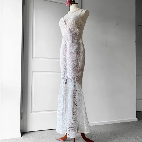 Sheike Lunar Lace Maxi Dress Ivory Size 12 for rent on The Volte - main image