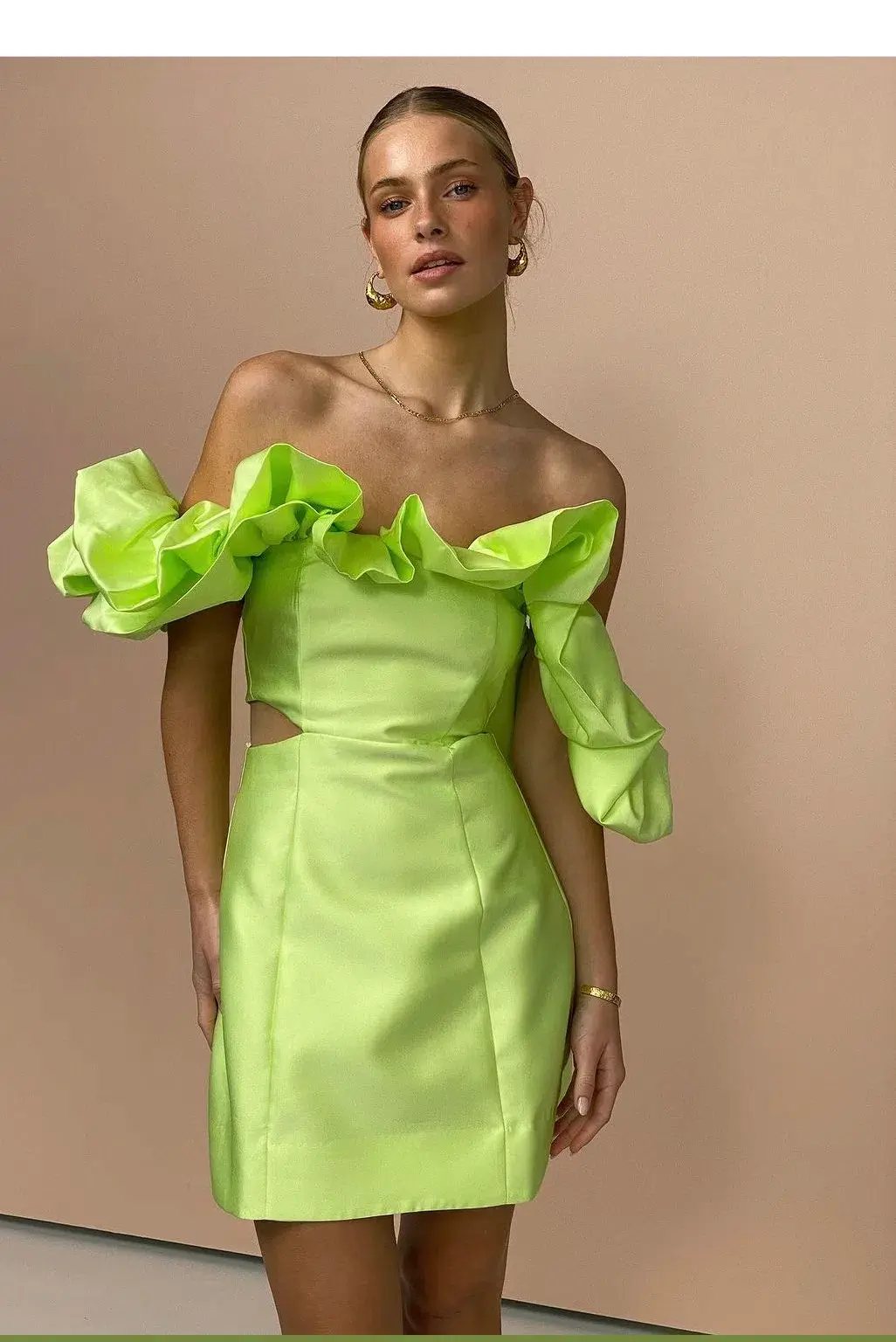 Alemais Suzi Off Shoulder Mini Dress Chartreuse Size 8 - Image 3