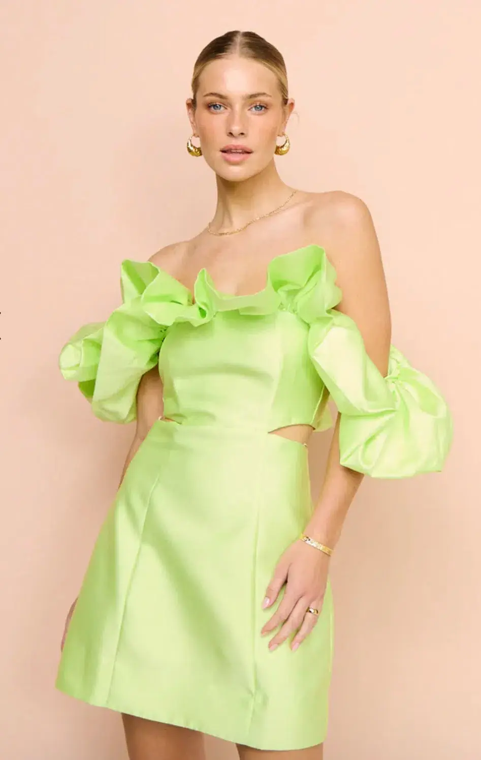 Alemais Suzi Off Shoulder Mini Dress Chartreuse Size 8 - Image 2