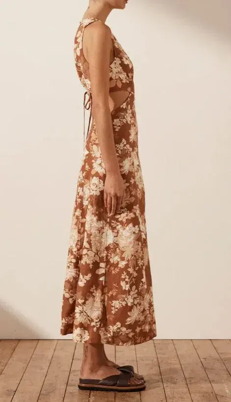 Shona Joy Capucine Linen Panelled Flare Midi Dress Floral Size 6 - Image 2