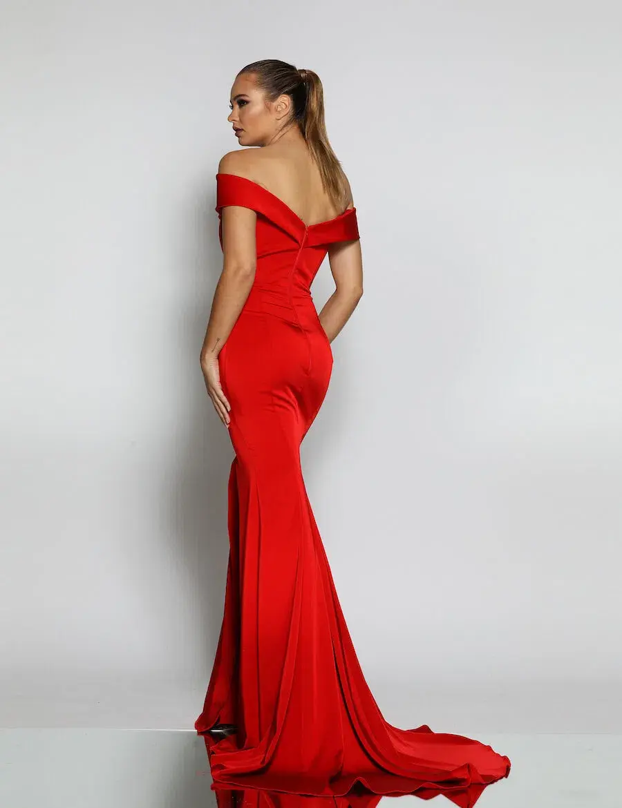 J'Adore Eva JX003 Off Shoulder Gown Red Size 14 - Image 2