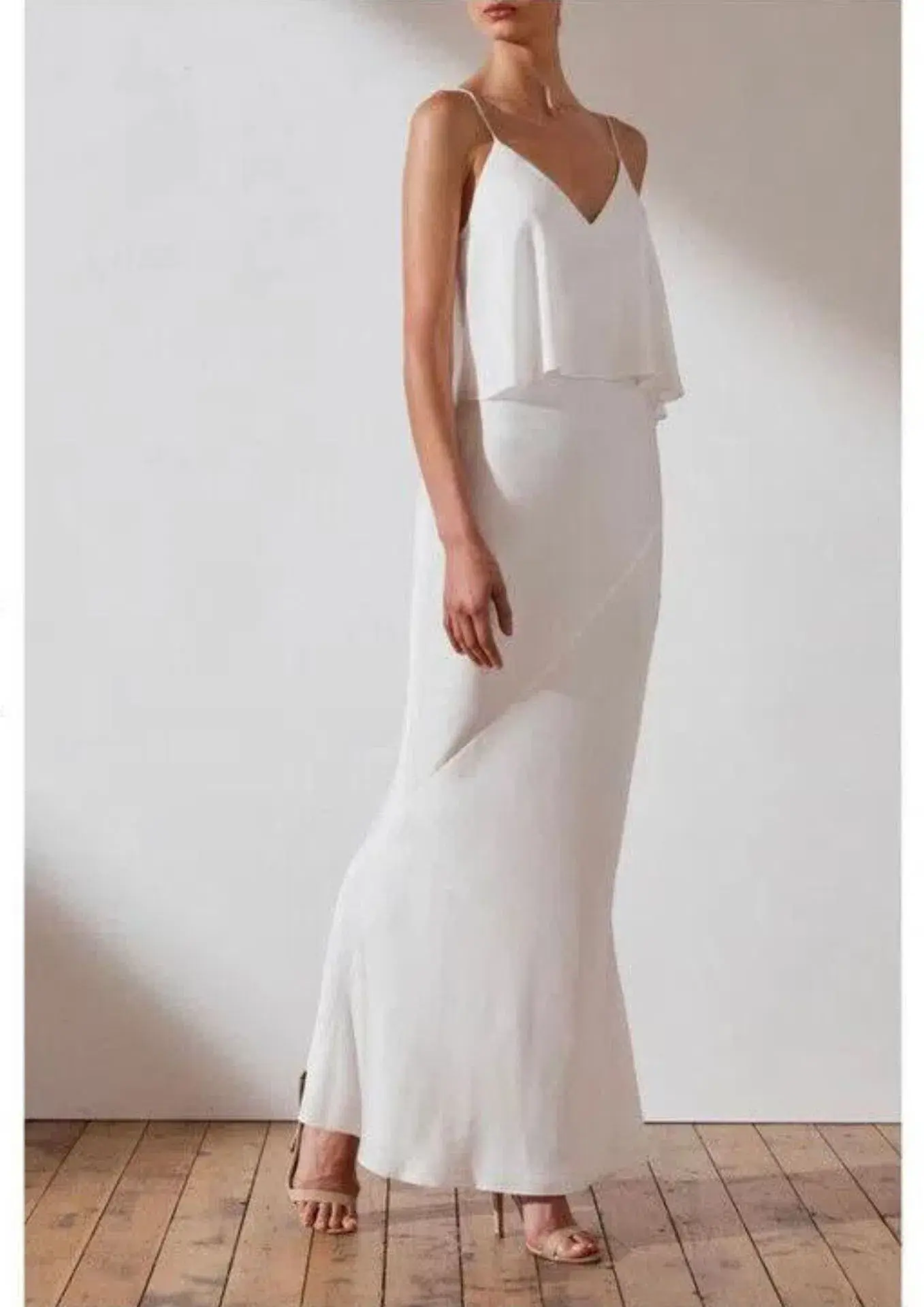 Shona Joy Luxe Bias Frill Slip Dress in Ivory Size 14 - Image 1