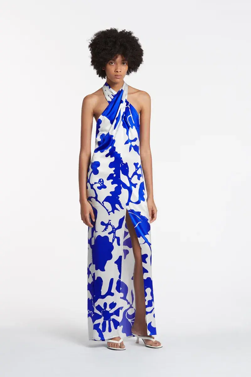 Sir the Label Esme Halter Silk Maxi Dress Blue Print Size 3 / AU 12 - Image 2