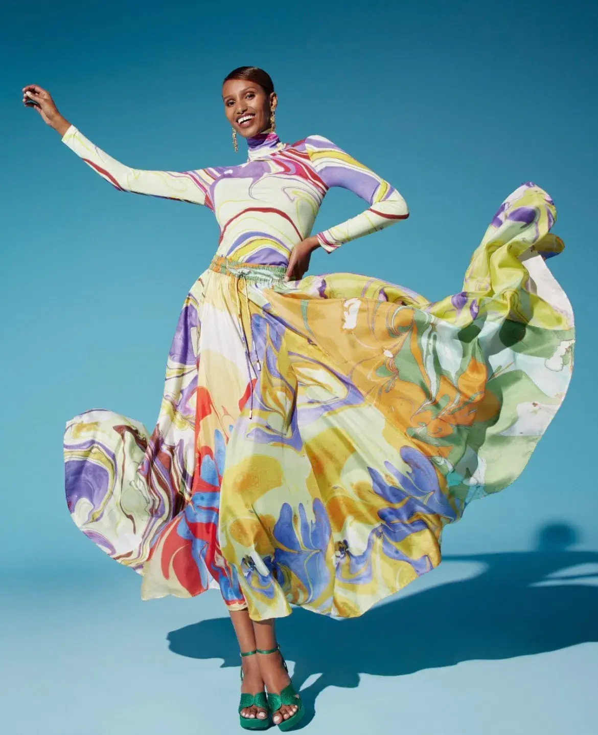 Alemais Luca Long Sleeve Top & Silk Skirt Set Multi Size 6 - Image 1