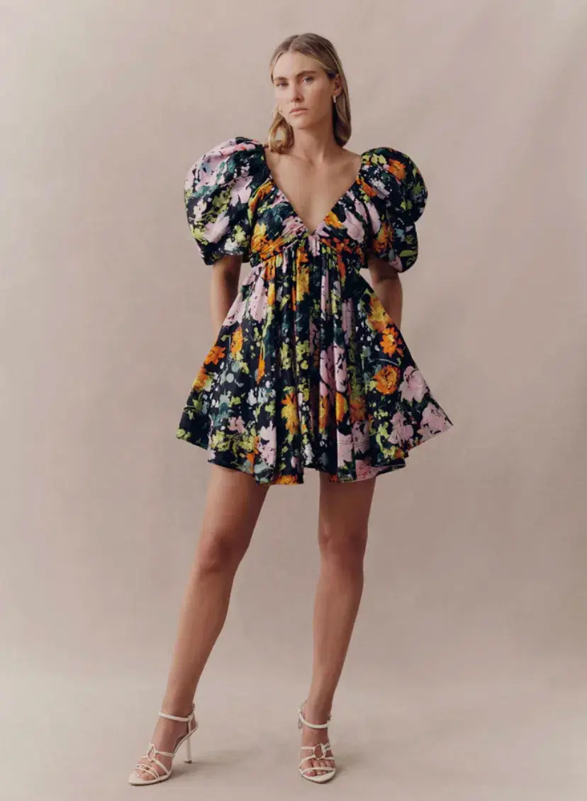 Aje Gabrielle Plunge Mini Dress Midnight Floral Size 10 - Image 1