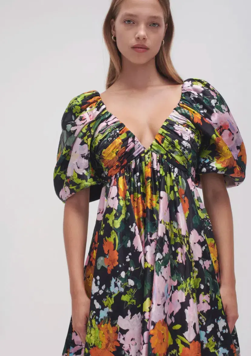 Aje Gabrielle Plunge Mini Dress Midnight Floral Size 10 - Image 2