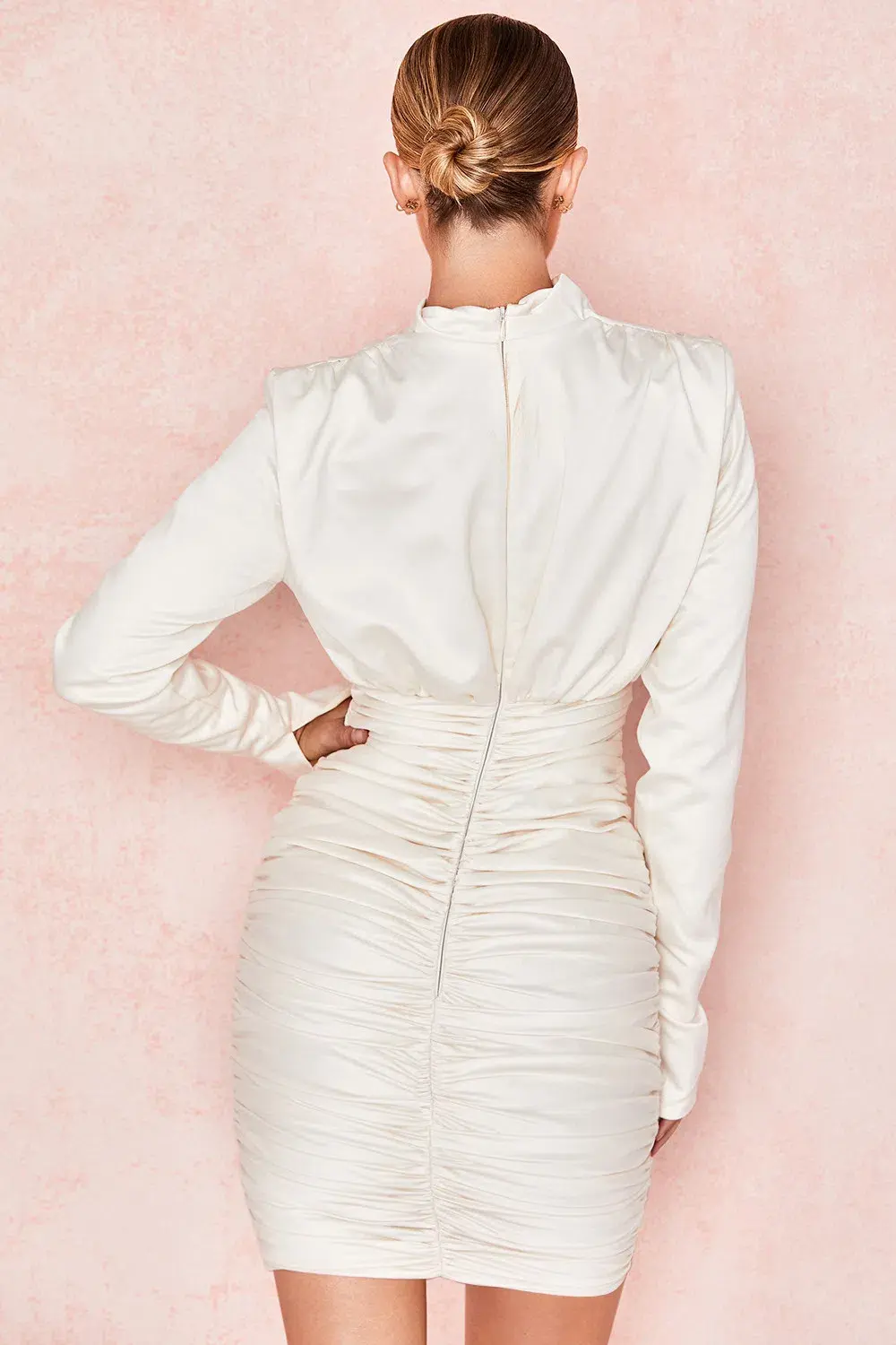 House of CB Giorgiana Satin Draped Mini Dress in Ivory Size L / AU 12 - Image 3
