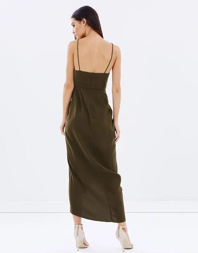 Shona Joy Core Cocktail Draped Maxi Dress Khaki Size 14  - Image 2