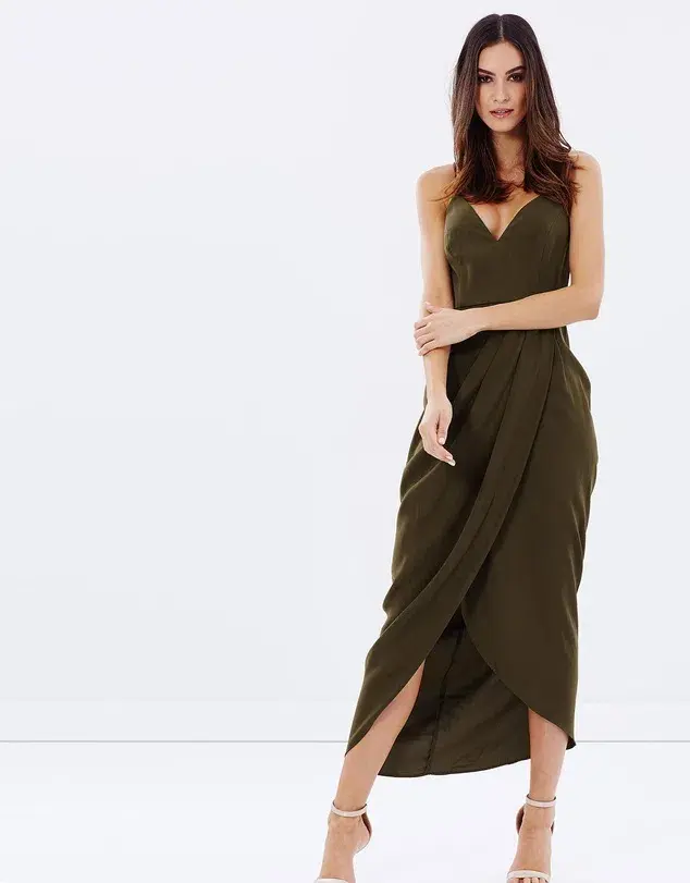 Shona Joy Core Cocktail Draped Maxi Dress Khaki Size 14  - Image 1