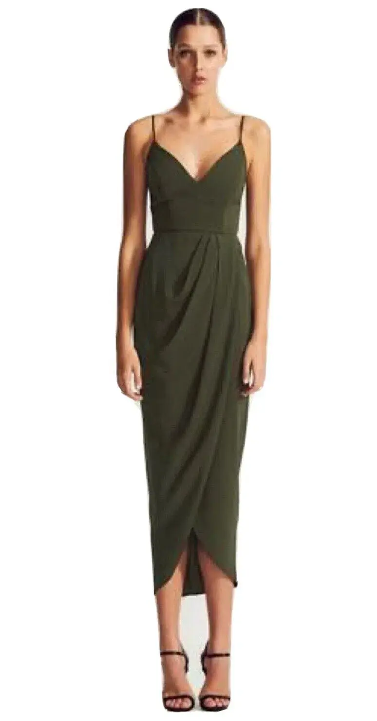 Shona Joy Core Cocktail Draped Maxi Dress Khaki Size 14  - Image 3