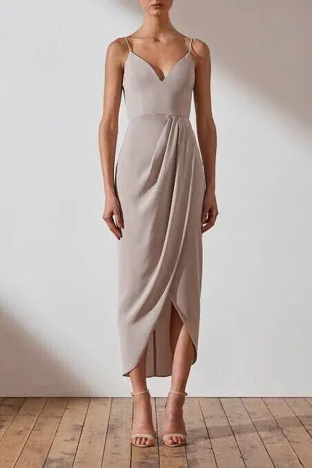 Shona Joy Core Cocktail Draped Maxi Dress Oyster Size 16 - Image 1