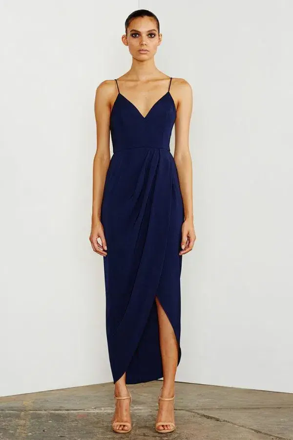 Shona Joy Core Cocktail Draped Maxi Dress Navy Size 16 - Image 1